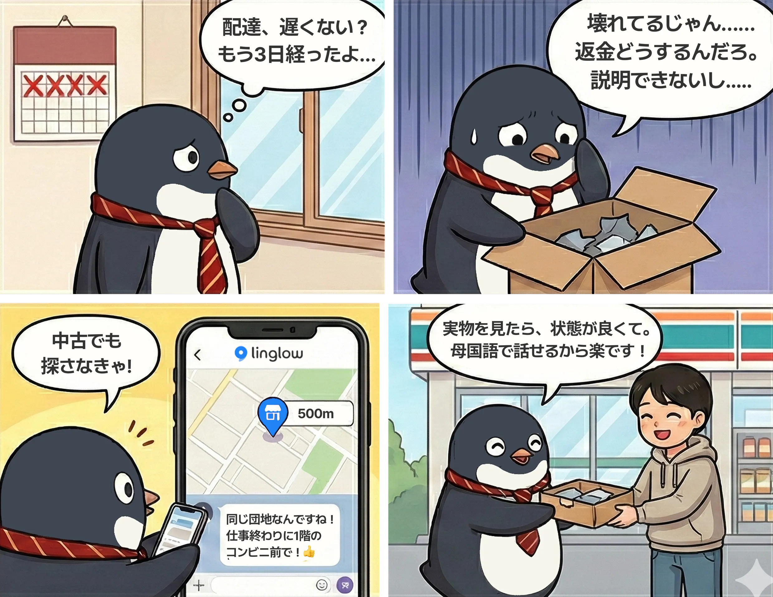 直接取引の便利さストーリーイラスト