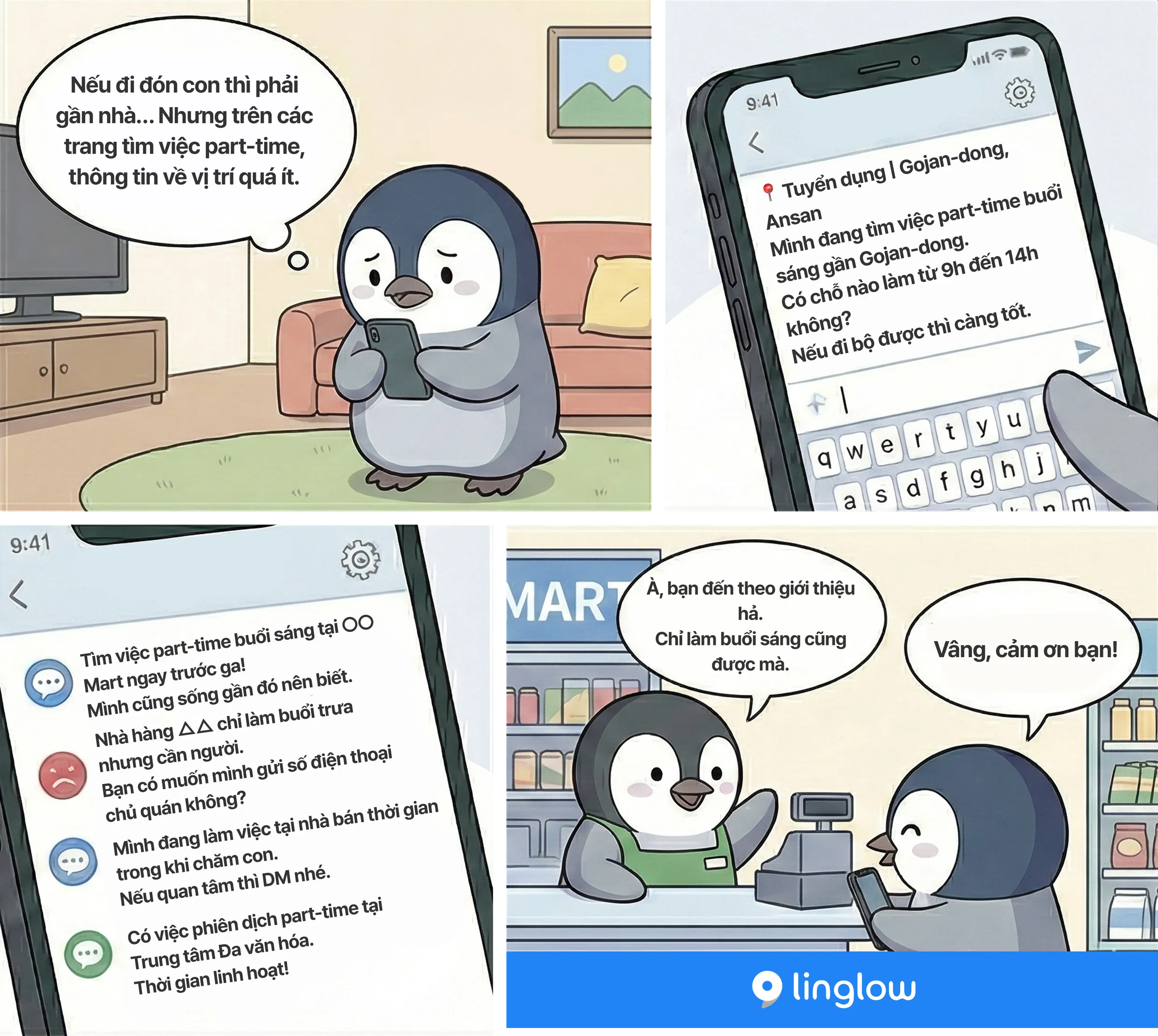 Minh họa câu chuyện tìm việc làm thêm gần nhà